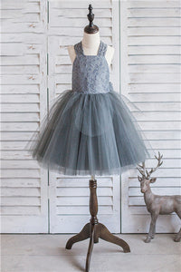 Ball Gown Halter Grey Flower Girl Dress with Bow