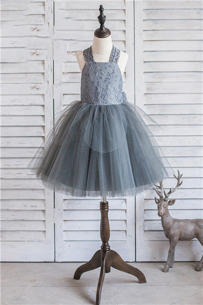 Ball Gown Halter Grey Flower Girl Dress with Bow
