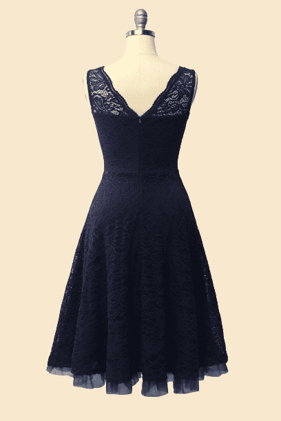 Crew Neck Lace Navy Blue Bridesmaid Dress