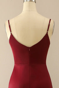 Elegant Spaghetti Straps Burgundy Long Bridesmaid Dress