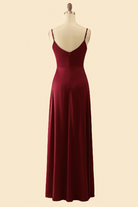 Elegant Spaghetti Straps Burgundy Long Bridesmaid Dress