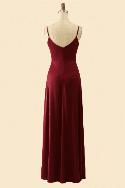 Elegant Spaghetti Straps Burgundy Long Bridesmaid Dress