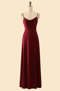 Elegant Spaghetti Straps Burgundy Long Bridesmaid Dress