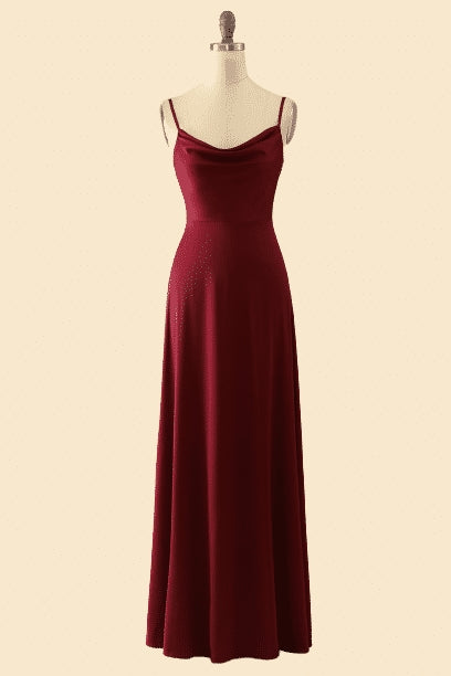 Elegant Spaghetti Straps Burgundy Long Bridesmaid Dress