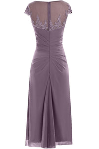 Mauve Cap Sleeve Beaded Mother of Bride Dress