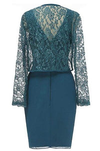 Lace Ruffle Teal Mother of Bride Dress with Jacket