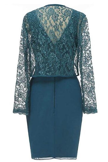 Lace Ruffle Teal Mother of Bride Dress with Jacket