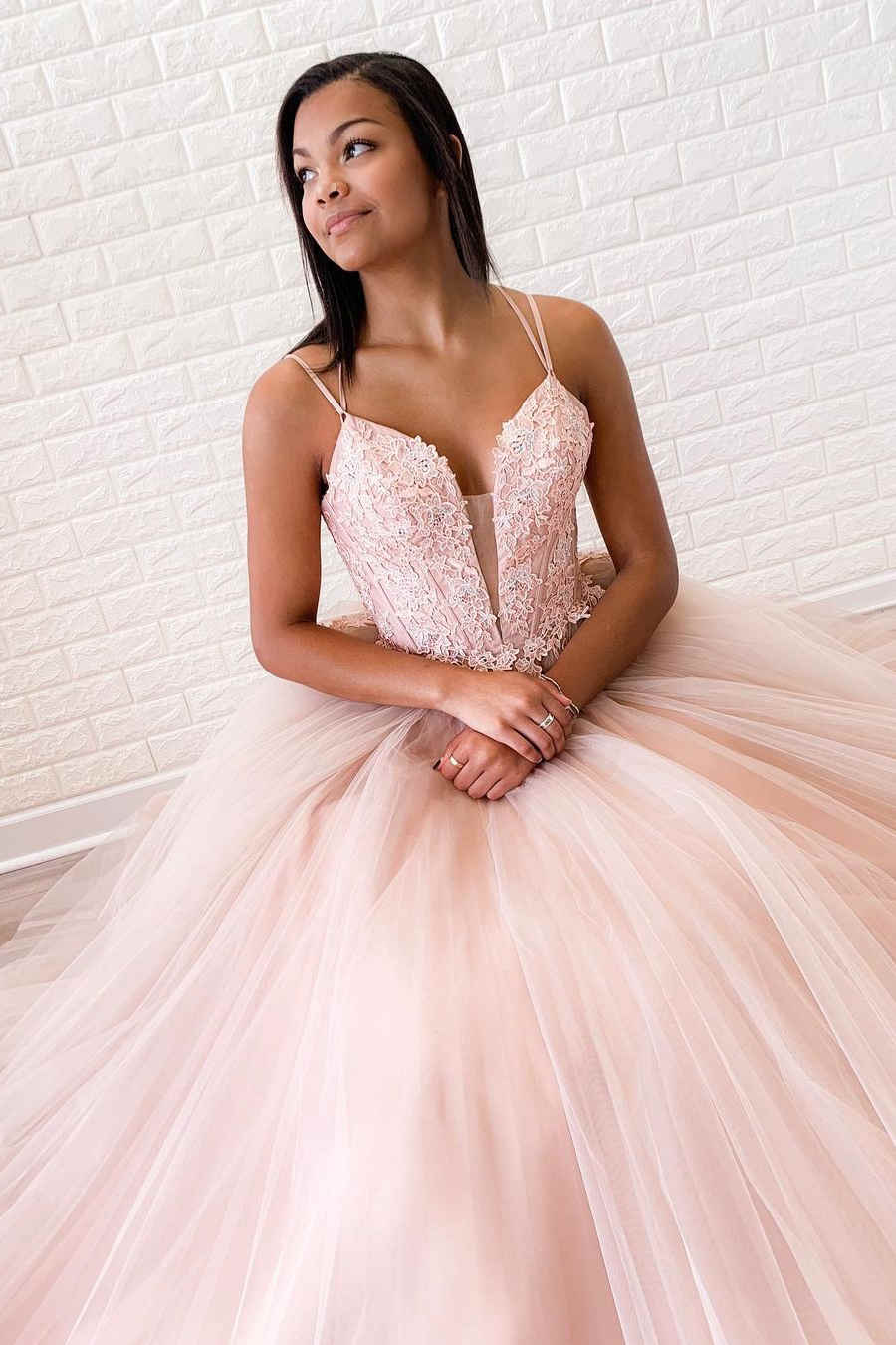 A-Line Lace Appliques Blue Prom Dress