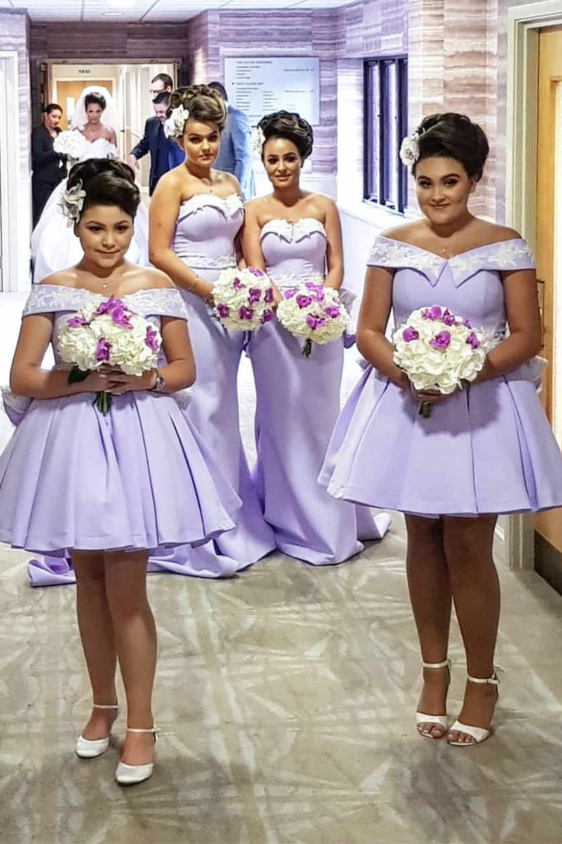 Off the Shoulder Lilace Short Bridesmaid Dress