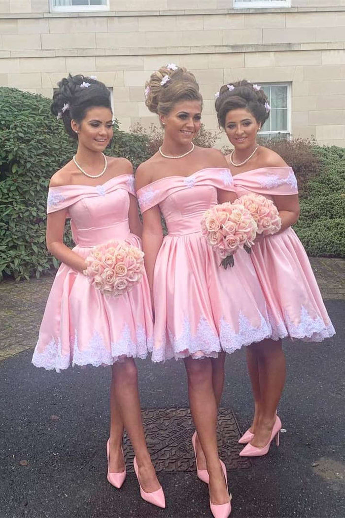 Off the Shoulder Lace Short Bridesmaid Dress