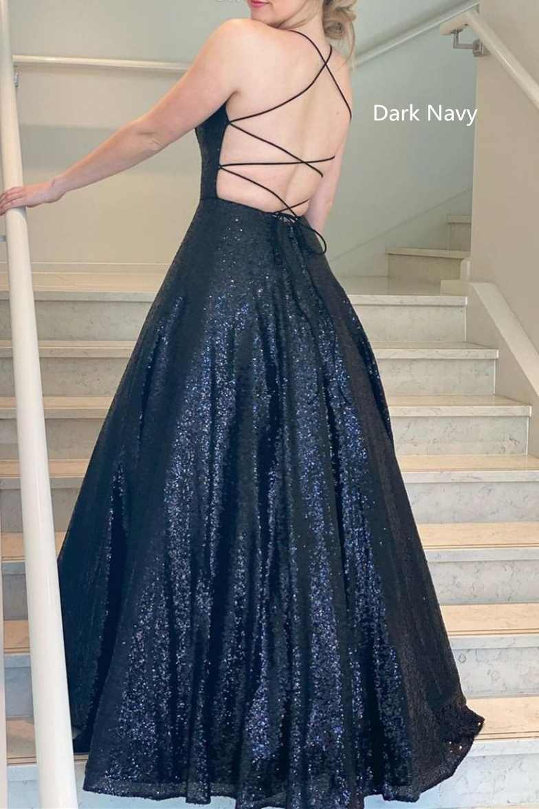 Princess A-line Sequins Long Prom Dress