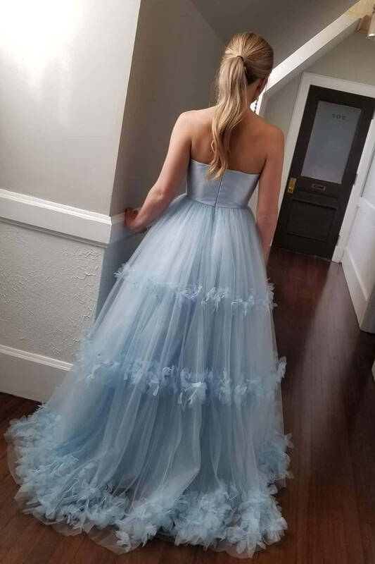 Strapless A-line Light Blue Ball Gown