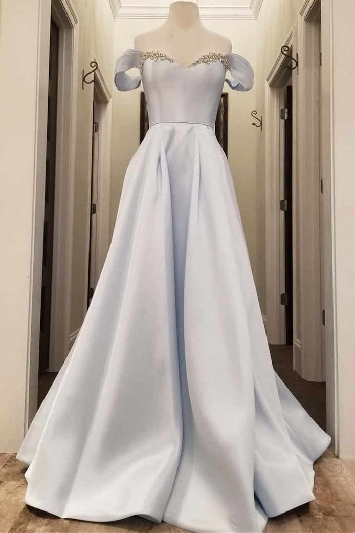 Elegant Pink Beaded Off the Shoulder Prom Dress