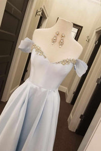 Elegant Pink Beaded Off the Shoulder Prom Dress