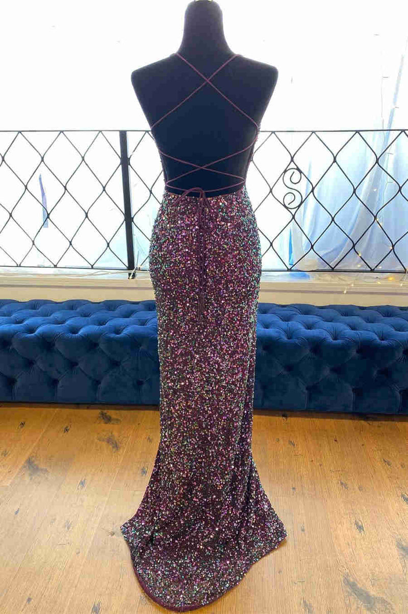 Glitter Red Sequis Long Prom Dress