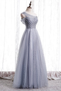 Gorgeous Grey Beaded Long Prom Dress
