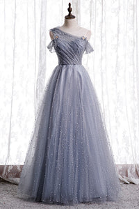 Gorgeous Grey Beaded Long Prom Dress