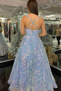 Glitter Sequins White Long Prom Dress with Pockets