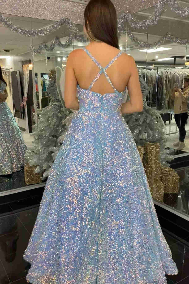 Glitter Sequins White Long Prom Dress with Pockets