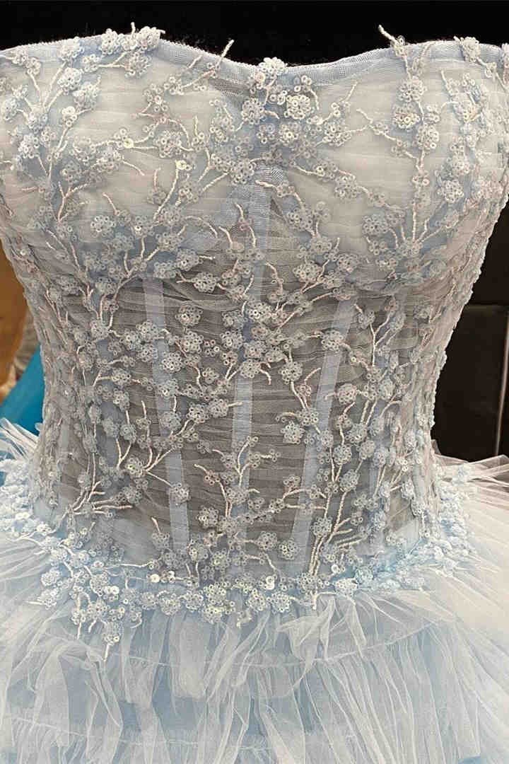 Light Blue Beaded  Formal Dress with Slit