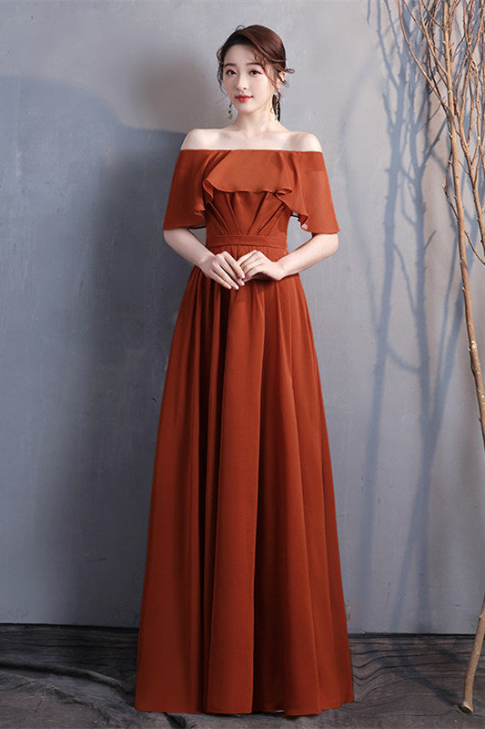 Elegant A-line Copper Long Bridesmaid Dress