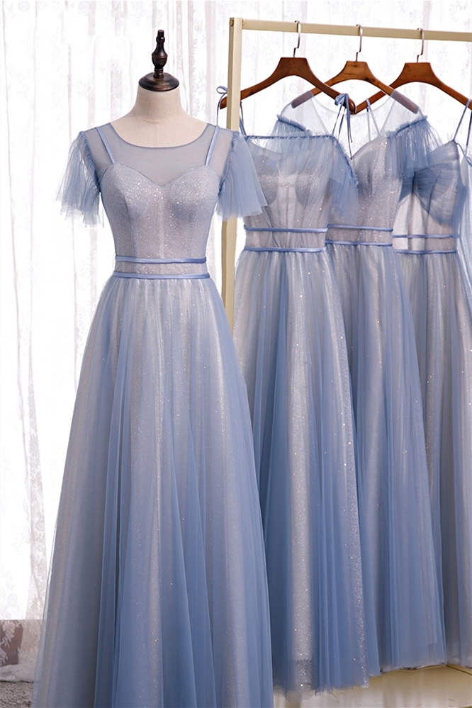 Elegant A-Line Dusty Blue Bridesmaid Dress