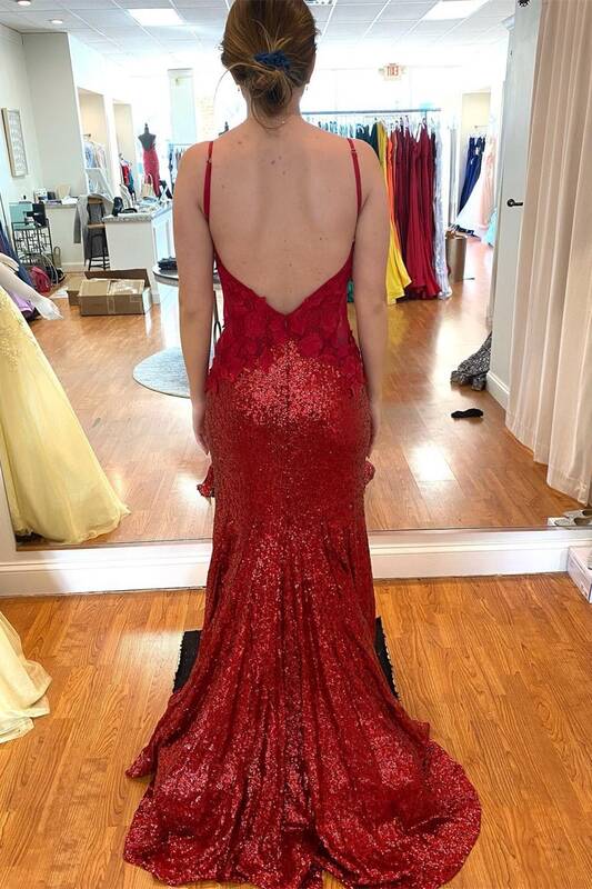 Sexy Wine Red Sequined Long Formal Dress with Slit
