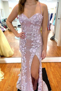 Sexy Wine Red Sequined Long Formal Dress with Slit