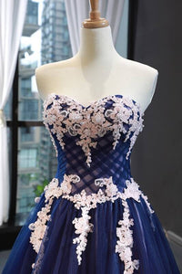 Gorgeous Sweetheart Navy Blue and Lace Appliques