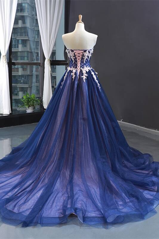 Gorgeous Sweetheart Navy Blue and Lace Appliques