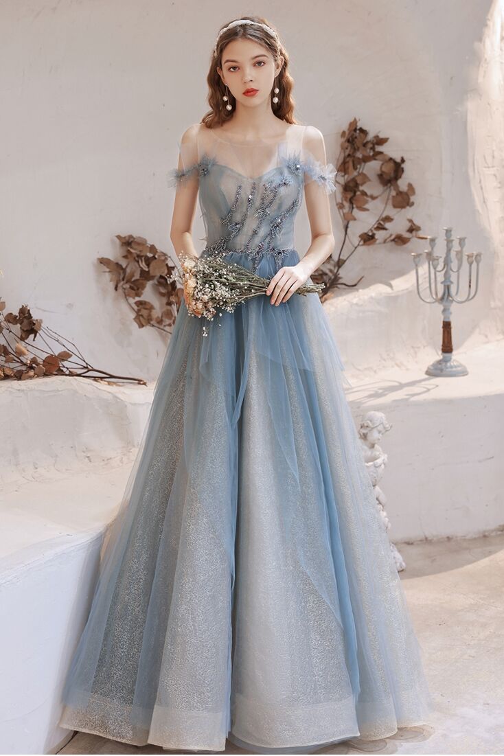 Princess Misty Blue Long Formal Dress