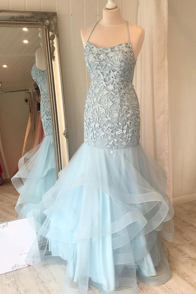 Gorgeous Mermaid Light Blue Long Formal Dress
