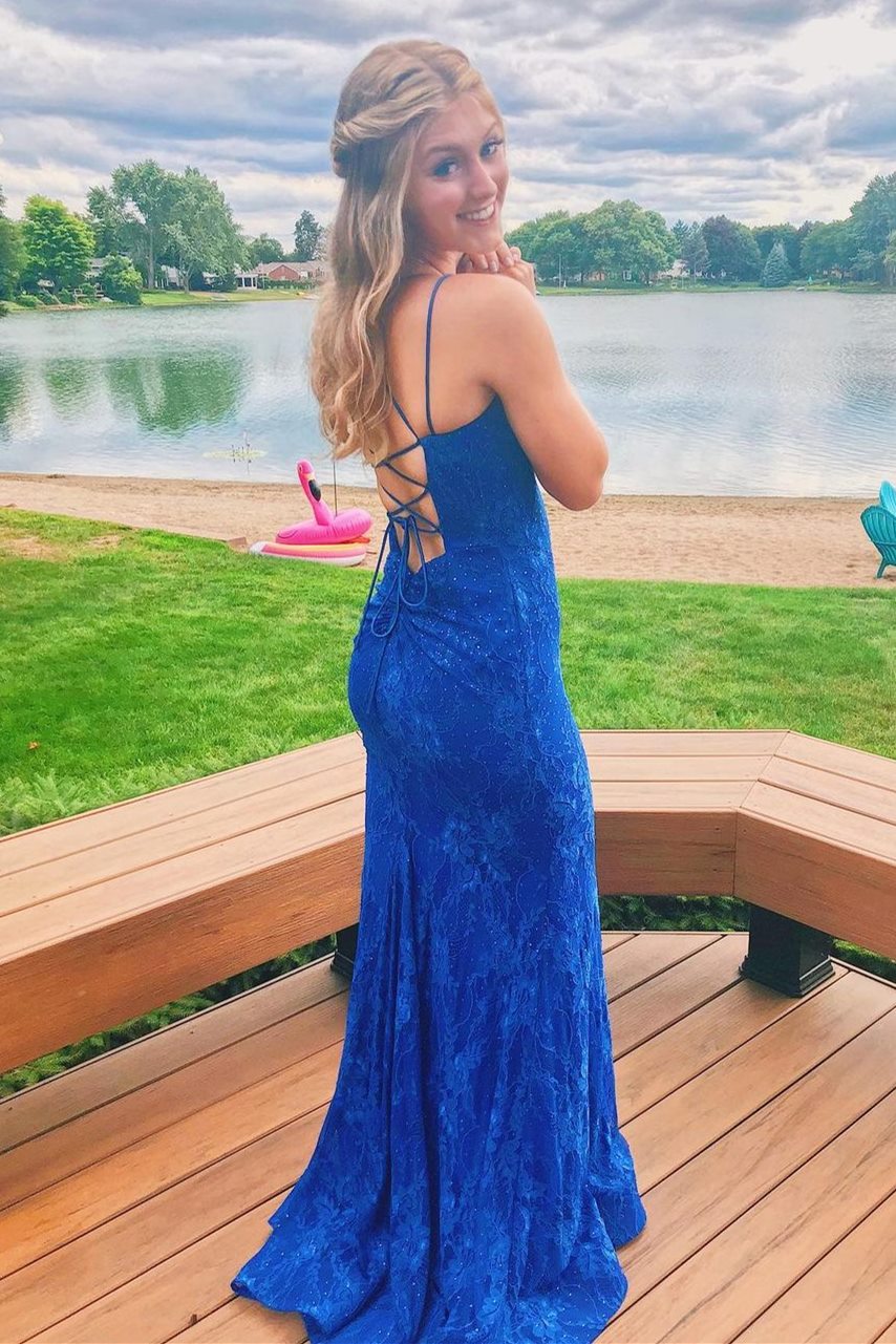 Elegant Gold Mermaid Lace Long Prom Dress
