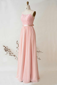 Straps Pearl Pink Lace Top Bridesmaid Dress with Belt