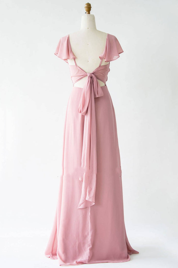 V-Neck Blush Pink Chiffon Bridesmaid Dress