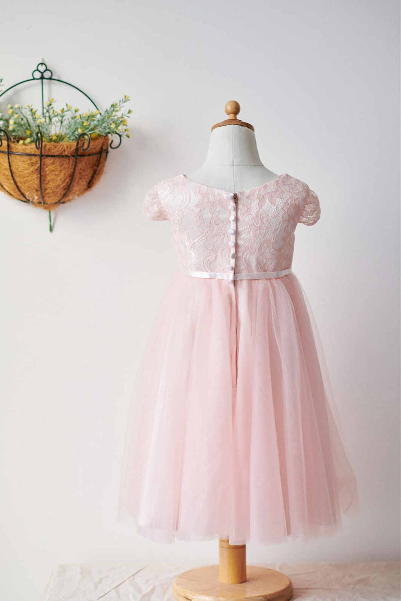 Adorable Pearl Pink Lace Flower Girl Dress