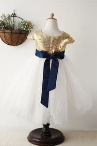 Cute Gold Sequined Top Flower Girl Dress