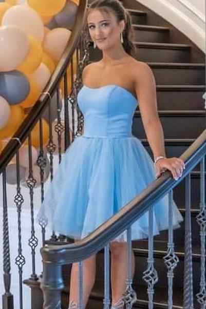 Strapless Light Blue A-line Short Homecoming Dress