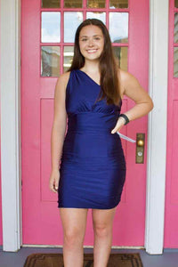 Tight One Shoulder Hot Pink Short Homecoming Dress