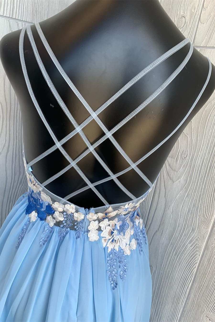 Blue Floral Embroidered A-line Short Homecoming Dress