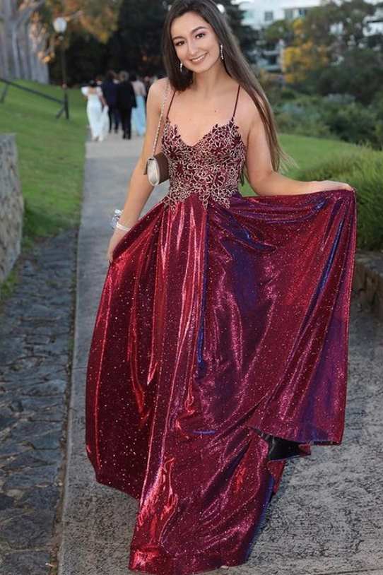 Navy Blue A-line Appliques Long Prom Dress with Pockets