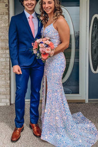 Sexy Mermaid White Sequins Key Hole Formal Dress