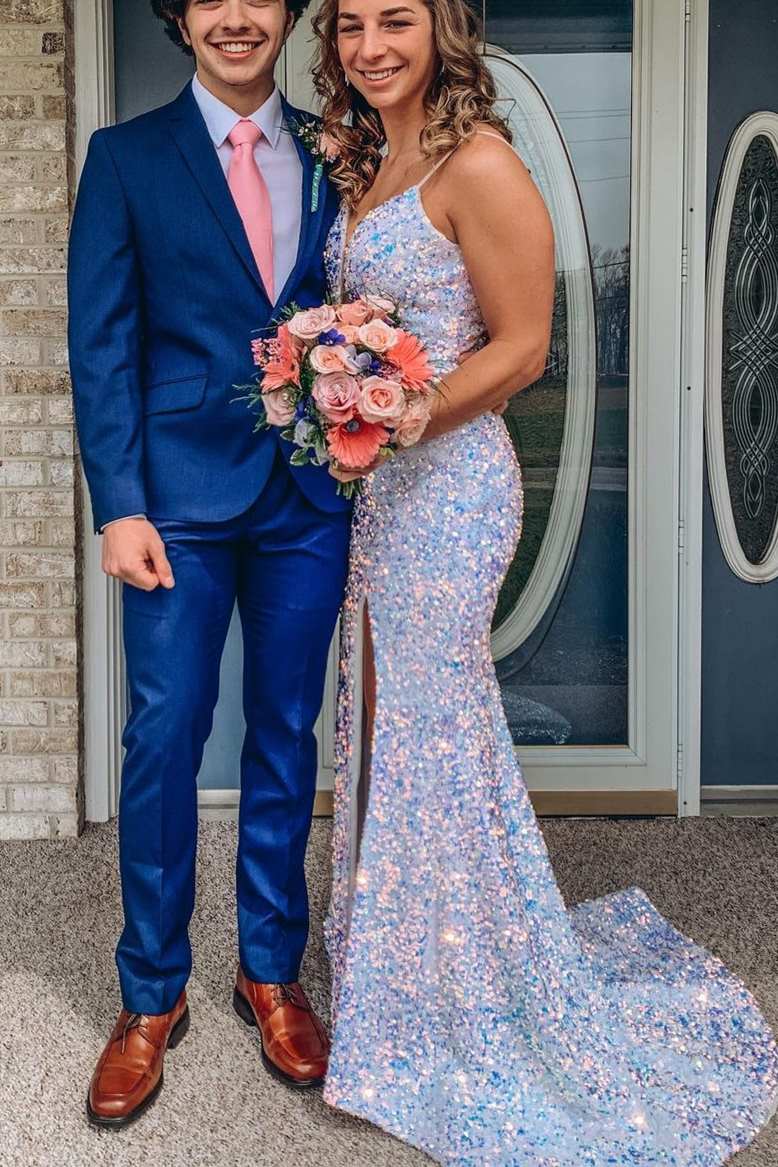 Sexy Mermaid White Sequins Key Hole Formal Dress