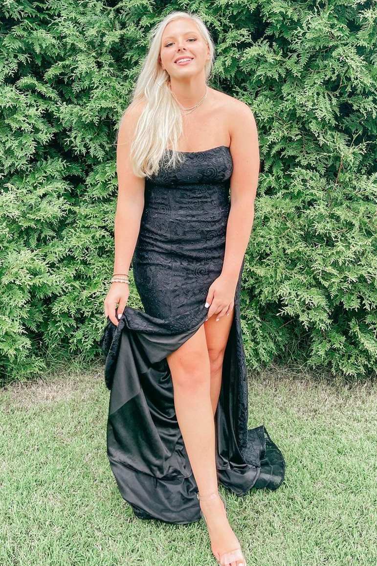 Elegant Black Lace Mermaid Long Prom Dress with Slit