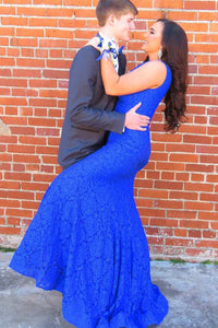 Two Piece Royal Blue Lace Long Prom Dress