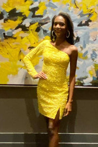 Red Sequins One-shoulder Long Sleeve Party Dress