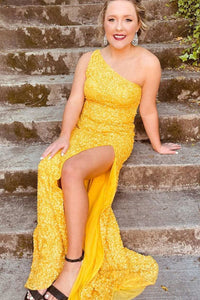 One Shoulder White Sequins Long Formal Gown