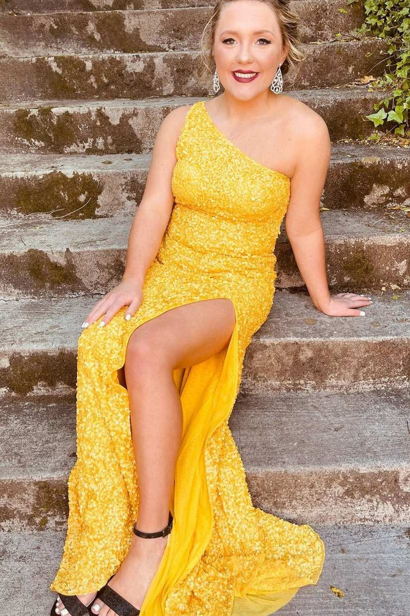 One Shoulder White Sequins Long Formal Gown