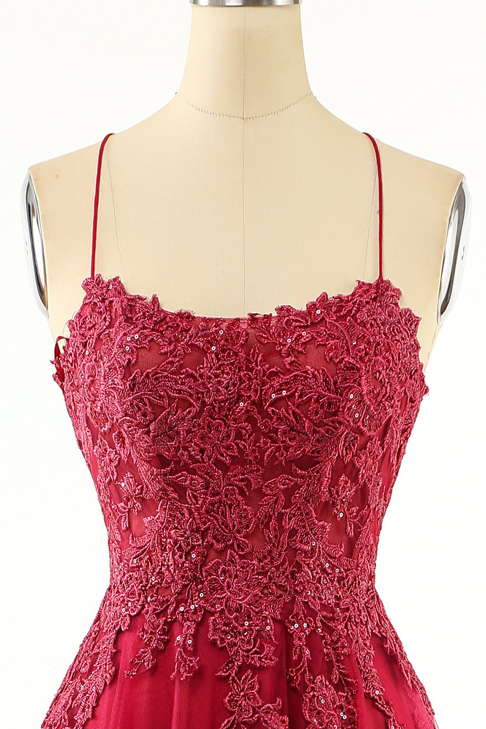 Burgundy A-line Lace Appliques Long Formal Dress