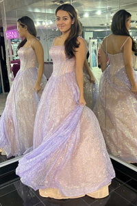 Princess Pink Sequins Straps A-Line Prom Gown